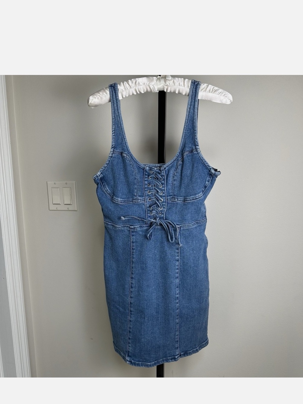 BDG Light Blue Denim Lace-Up Mini Dress